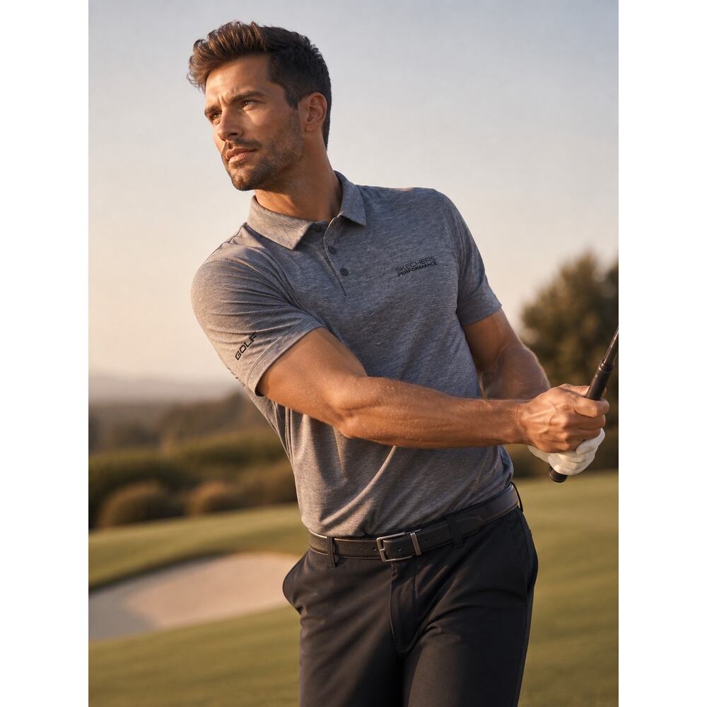 SKECHERS GO GOLF Men’s Polo Short Sleeve Shirt Size Large in Heather Grey